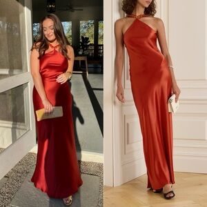 🆕 STAUD Cadence Embellished Satin Maxi Dress in Rust Sz 4